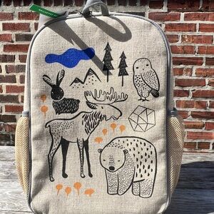 Kids Animal Print Backpack - Beige and Blue NEW